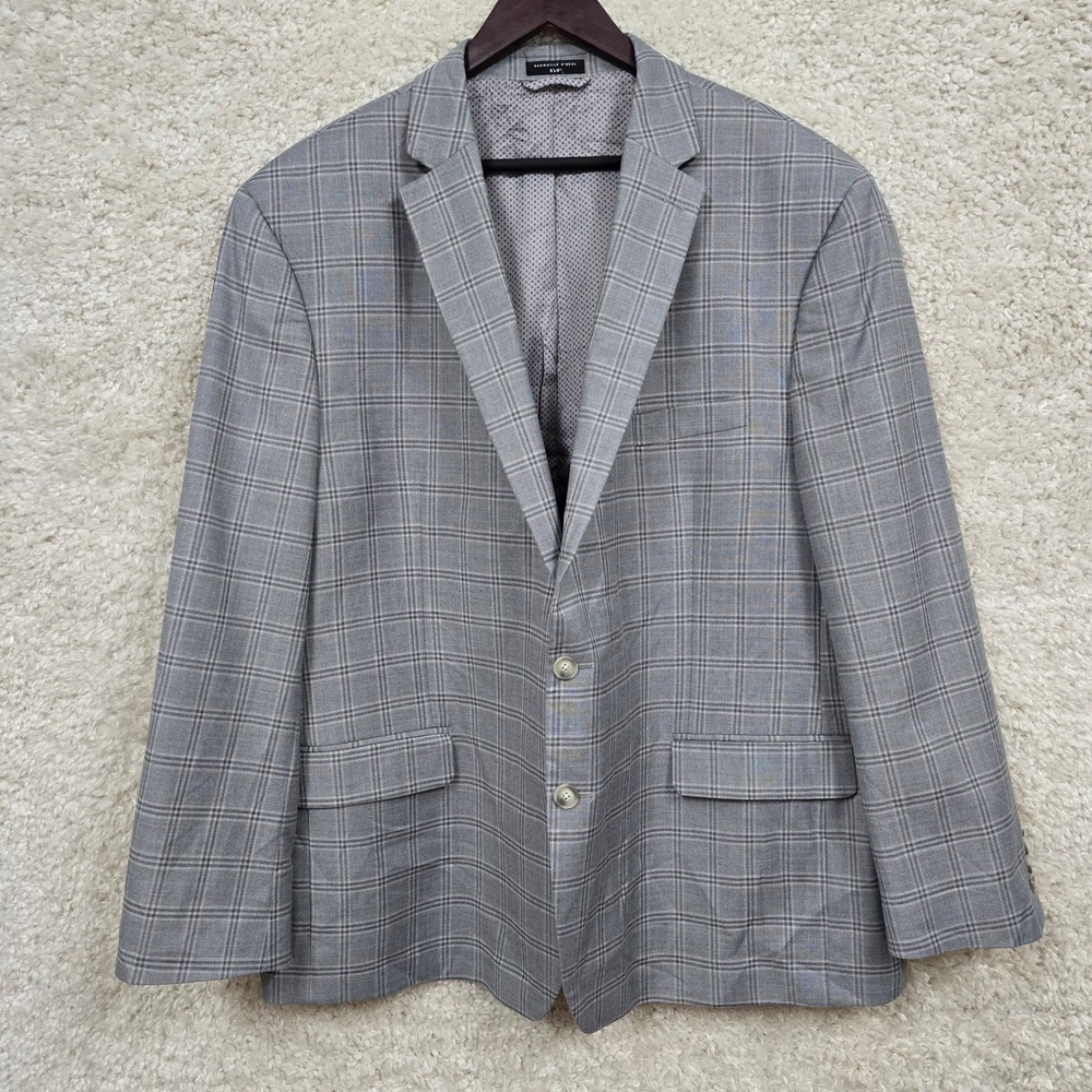Shaquille O’Neal Sport Coat Windowpane Plaid Two Button Classic Gray Mens‎ 50R